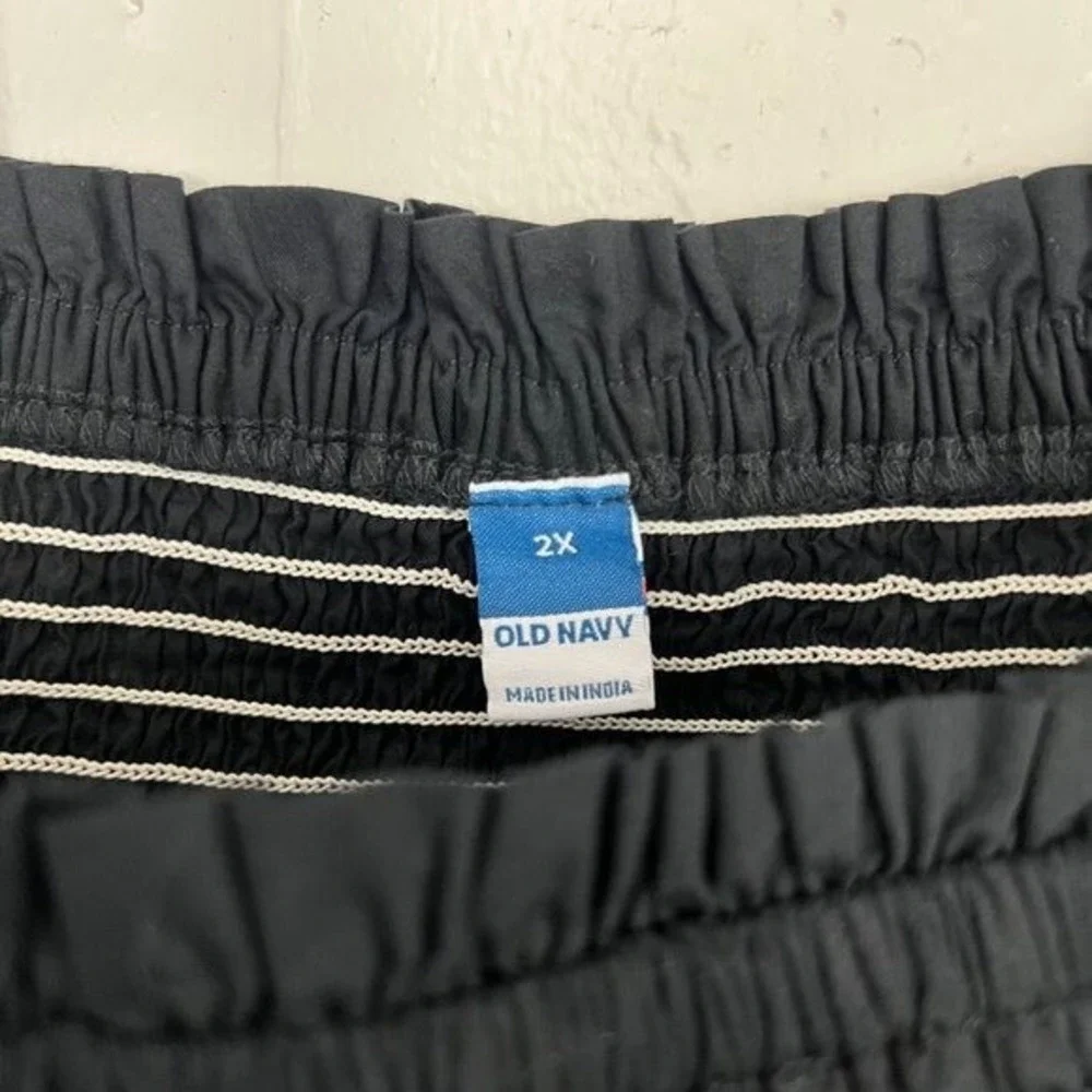 NWT Old Navy Off The Shoulder Smocked Babydoll Swing Puff Sleeve Top Black 2X